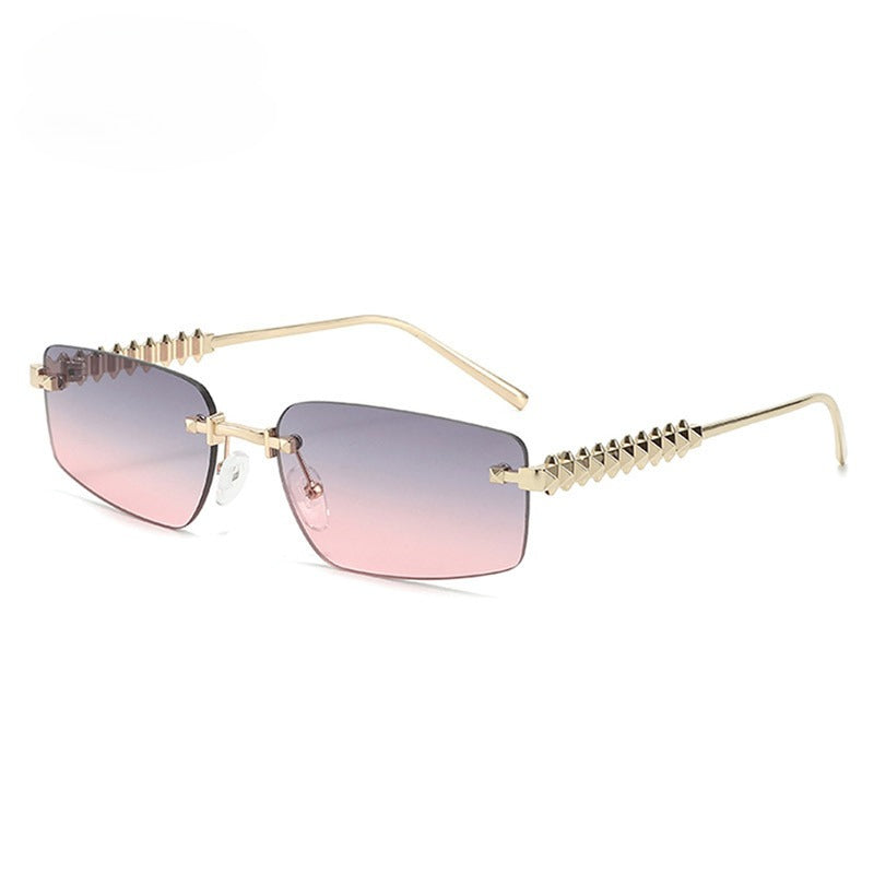 Lenstorm T1550 Rimless Ocean-Tint Gradient Narrow Square Fashion Sunglasses