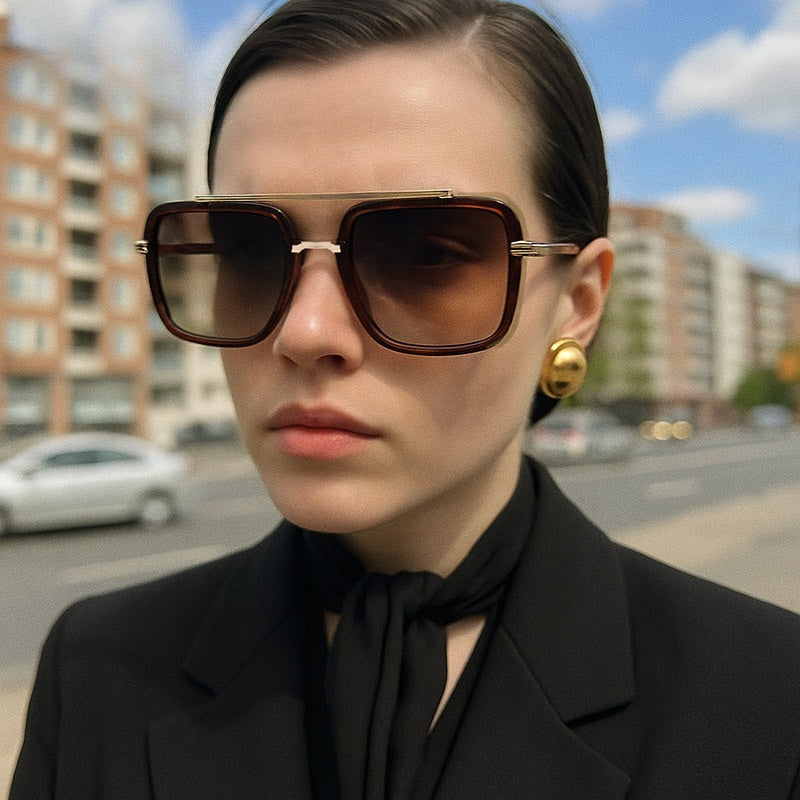 Lenstorm T1489 Metal Double-Bridge Rimless Square Trendy Street Style Sunglasses