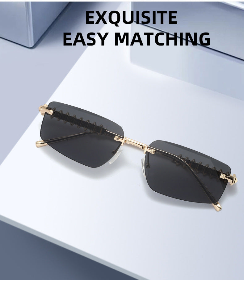 Lenstorm T1550 Rimless Ocean-Tint Gradient Narrow Square Fashion Sunglasses