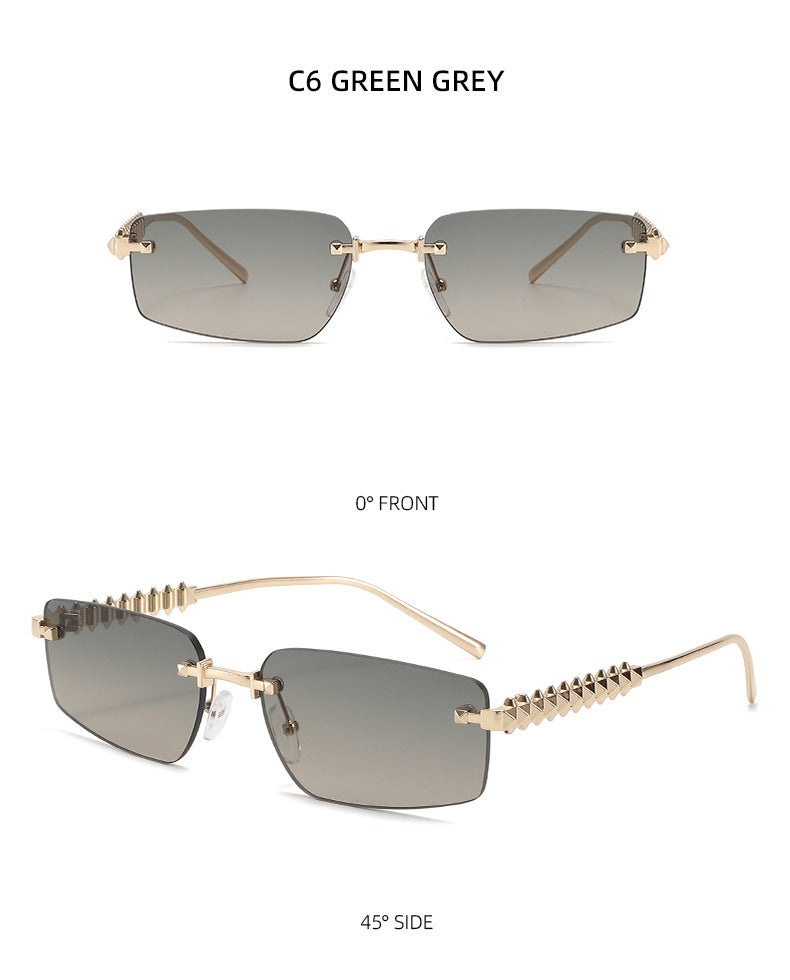 Lenstorm T1550 Rimless Ocean-Tint Gradient Narrow Square Fashion Sunglasses