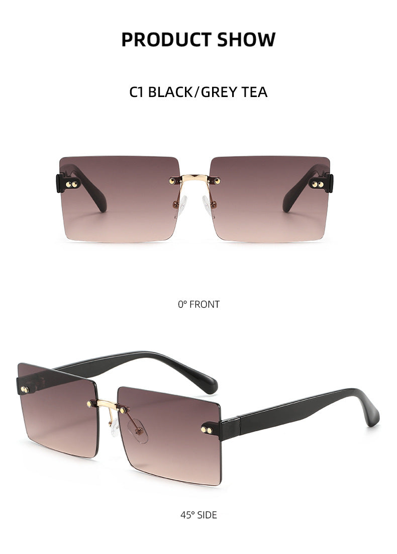 Lenstorm T1500 Frameless Diamond-Cut Square Ocean-Tint Sunglasses