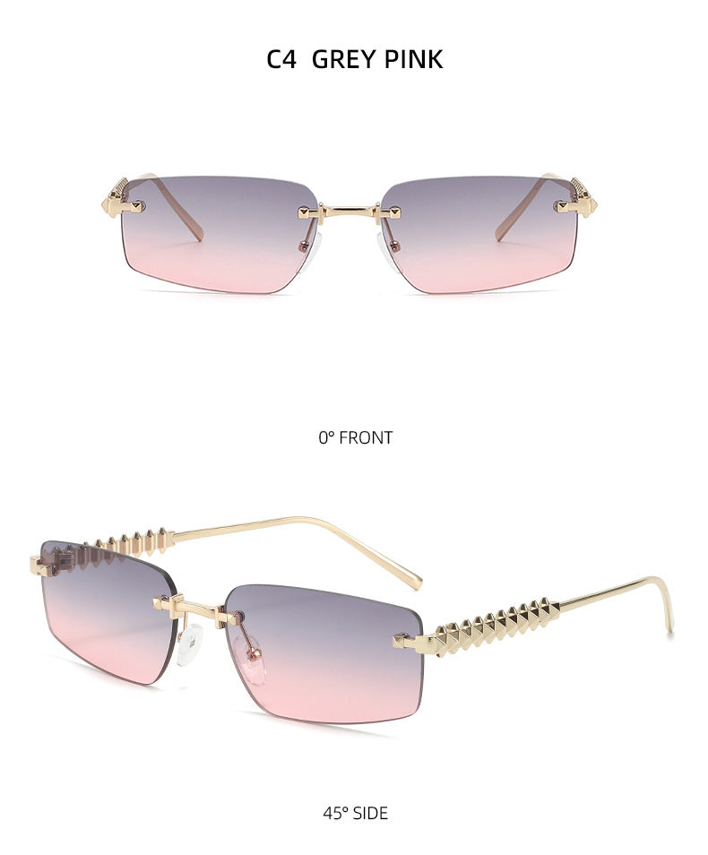 Lenstorm T1550 Rimless Ocean-Tint Gradient Narrow Square Fashion Sunglasses