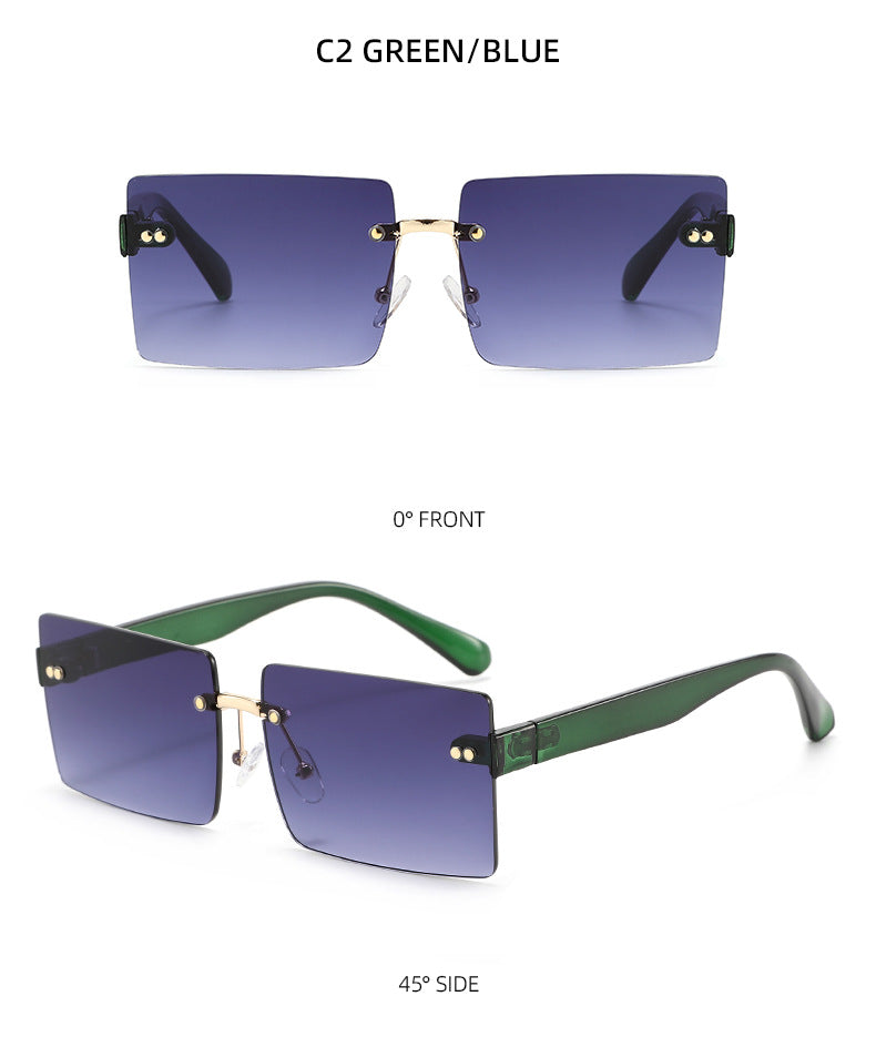 Lenstorm T1500 Frameless Diamond-Cut Square Ocean-Tint Sunglasses