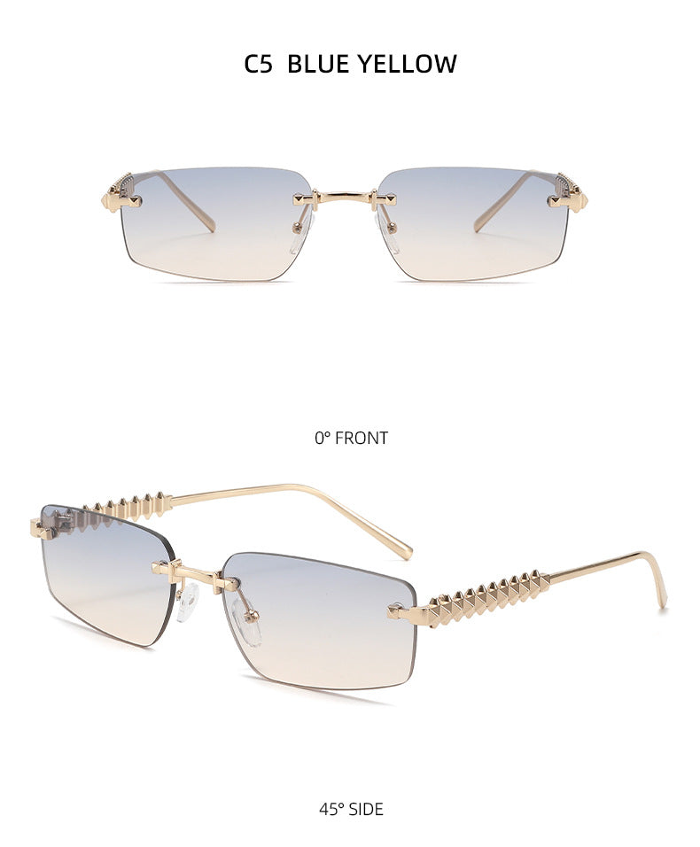 Lenstorm T1550 Rimless Ocean-Tint Gradient Narrow Square Fashion Sunglasses