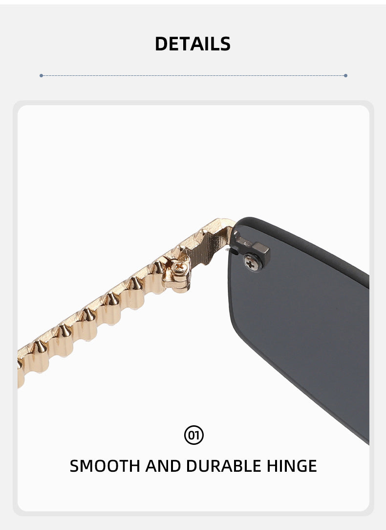 Lenstorm T1550 Rimless Ocean-Tint Gradient Narrow Square Fashion Sunglasses