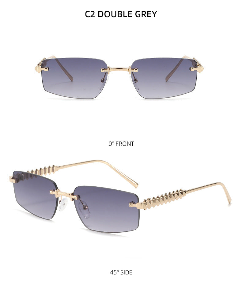 Lenstorm T1550 Rimless Ocean-Tint Gradient Narrow Square Fashion Sunglasses