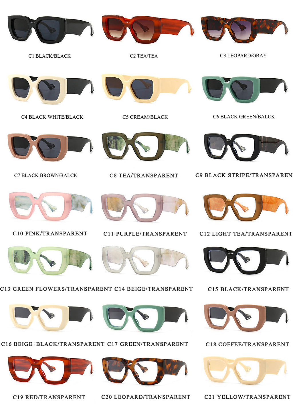 Lenstorm 6230 Fashion Thick-Frame Square Street Style Sunglasses