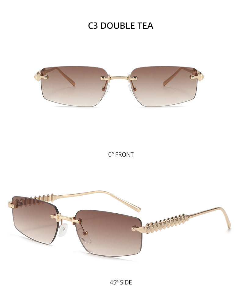 Lenstorm T1550 Rimless Ocean-Tint Gradient Narrow Square Fashion Sunglasses