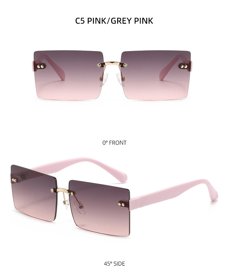 Lenstorm T1500 Frameless Diamond-Cut Square Ocean-Tint Sunglasses