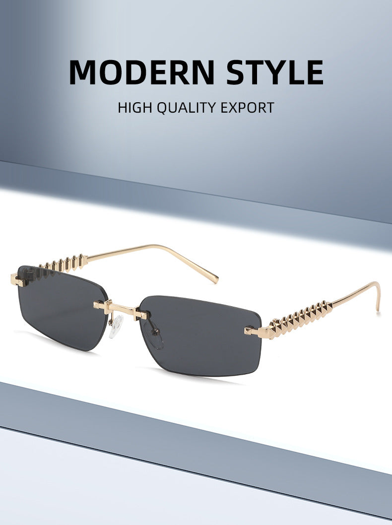 Lenstorm T1550 Rimless Ocean-Tint Gradient Narrow Square Fashion Sunglasses