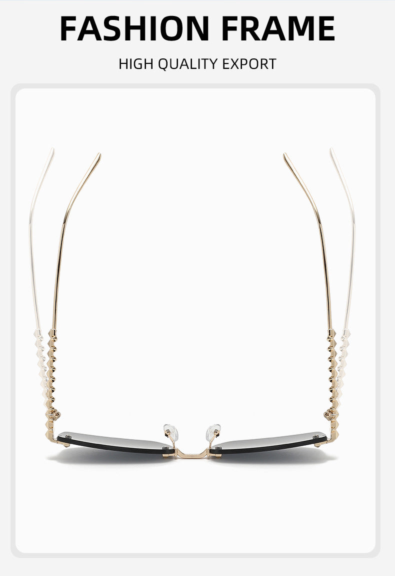 Lenstorm T1550 Rimless Ocean-Tint Gradient Narrow Square Fashion Sunglasses