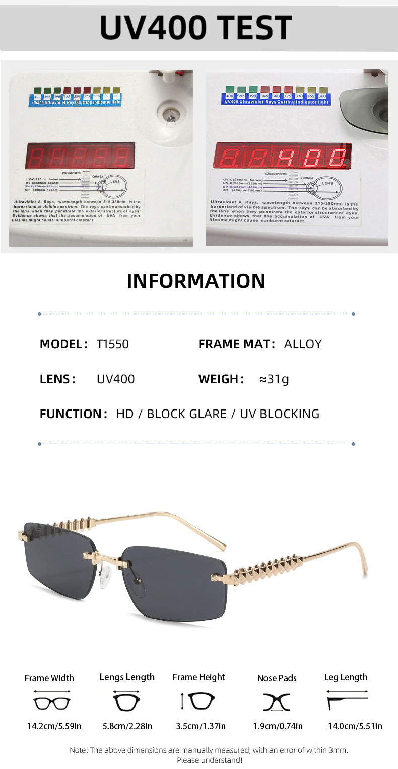 Lenstorm T1550 Rimless Ocean-Tint Gradient Narrow Square Fashion Sunglasses