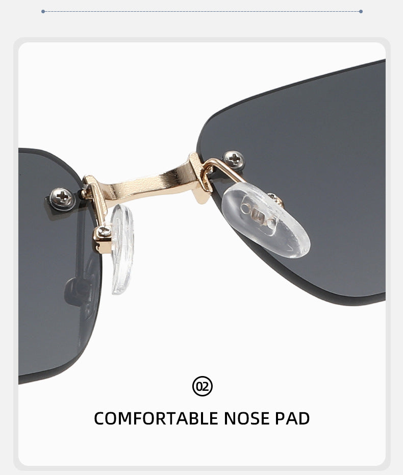 Lenstorm T1550 Rimless Ocean-Tint Gradient Narrow Square Fashion Sunglasses