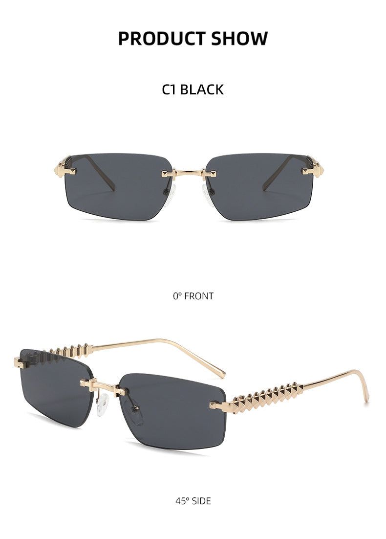 Lenstorm T1550 Rimless Ocean-Tint Gradient Narrow Square Fashion Sunglasses