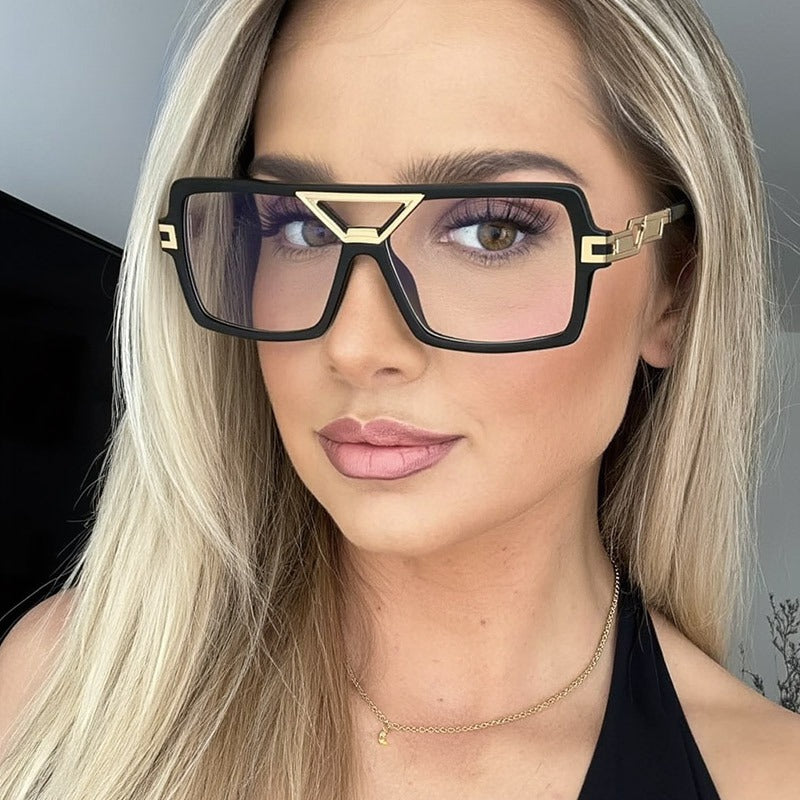 Lenstorm T1498 Oversized Double-Bridge Color-Block Blue Light Blocking Eyeglass Frame