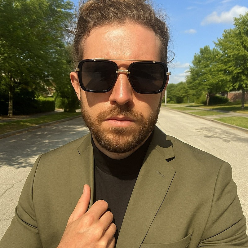 Lenstorm T1489 Metal Double-Bridge Rimless Square Trendy Street Style Sunglasses