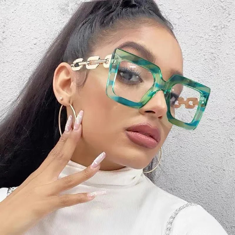 Lenstorm 3207 Oversized Square Glasses Chain Leg Fashion Sunglasses