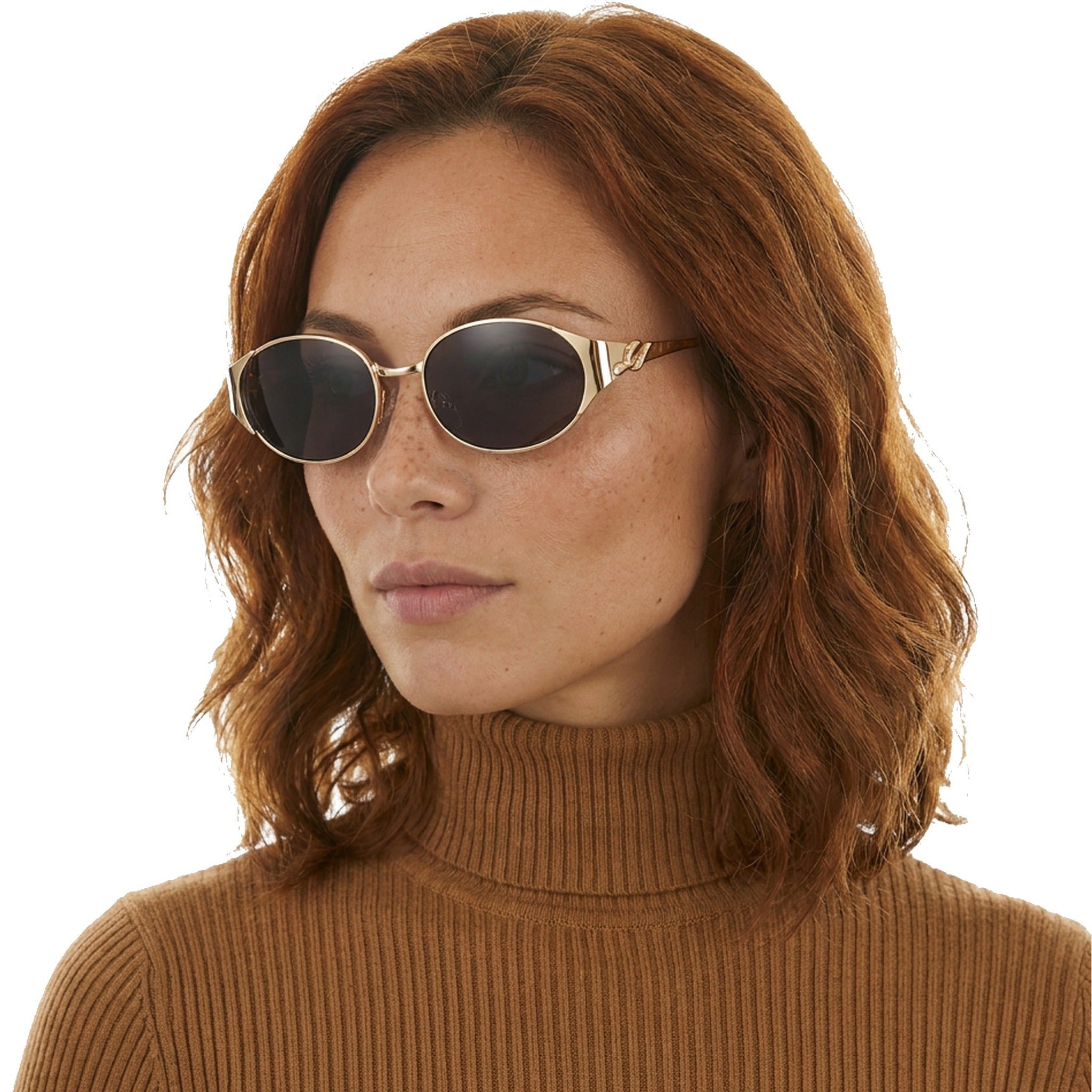 Lenstorm LS755428 Leopard Temple Metal Oval Sunglasses