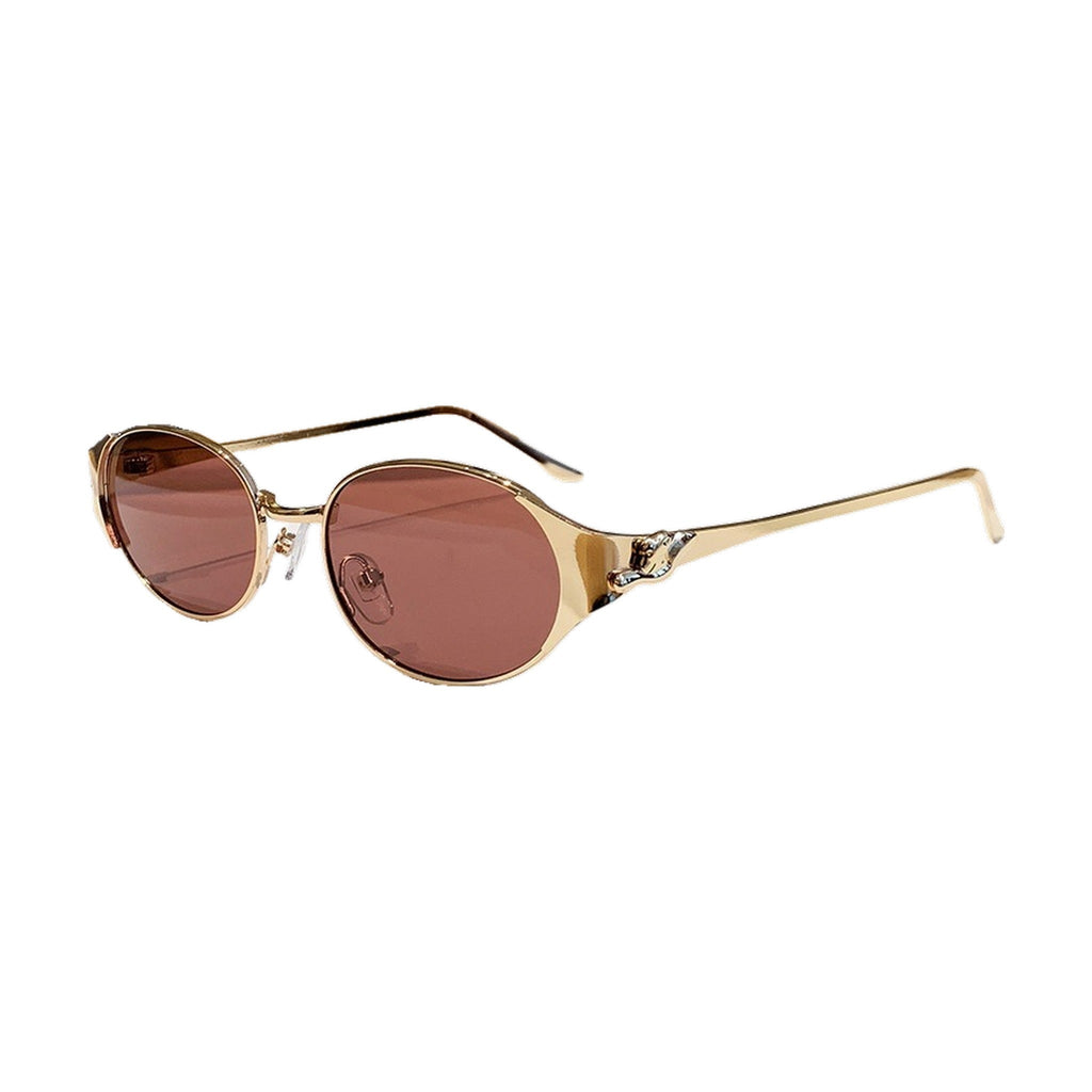 Lenstorm LS755428 Leopard Temple Metal Oval Sunglasses