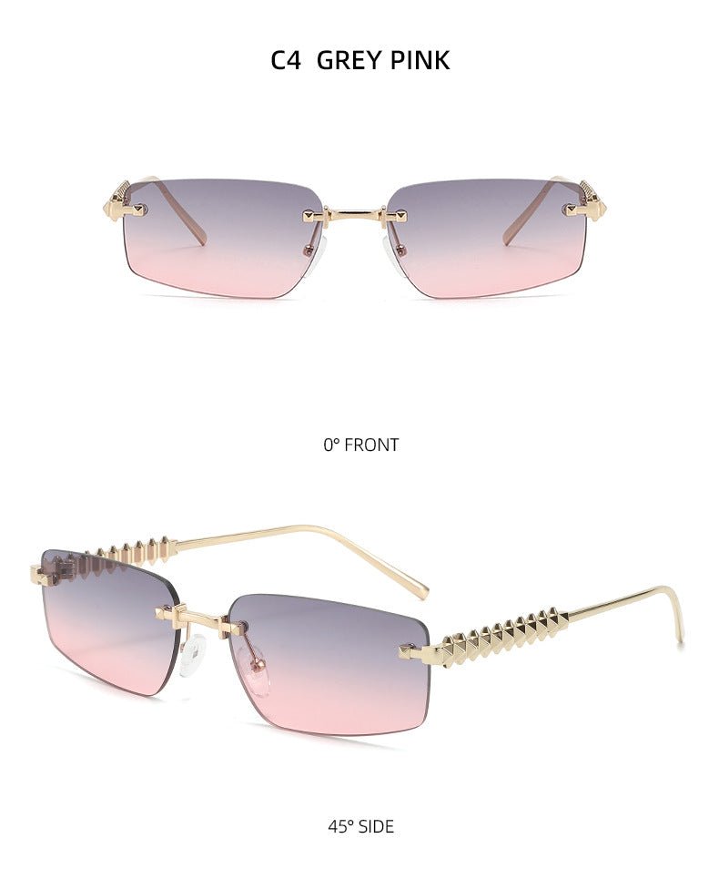 Lenstorm T1550 Rimless Ocean - Tint Gradient Narrow Square Fashion Sunglasses
