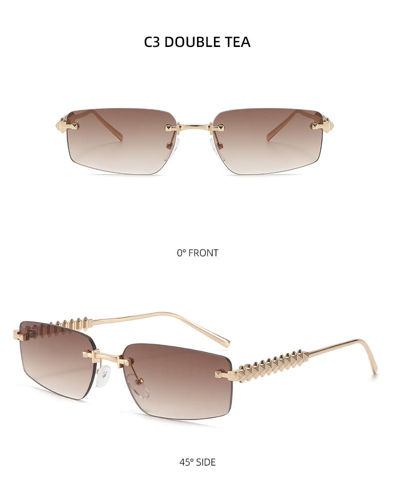 Lenstorm T1550 Rimless Ocean - Tint Gradient Narrow Square Fashion Sunglasses