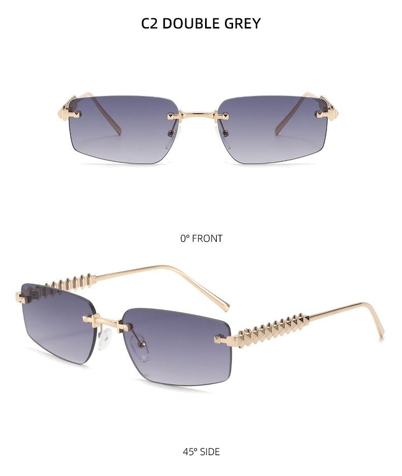 Lenstorm T1550 Rimless Ocean - Tint Gradient Narrow Square Fashion Sunglasses